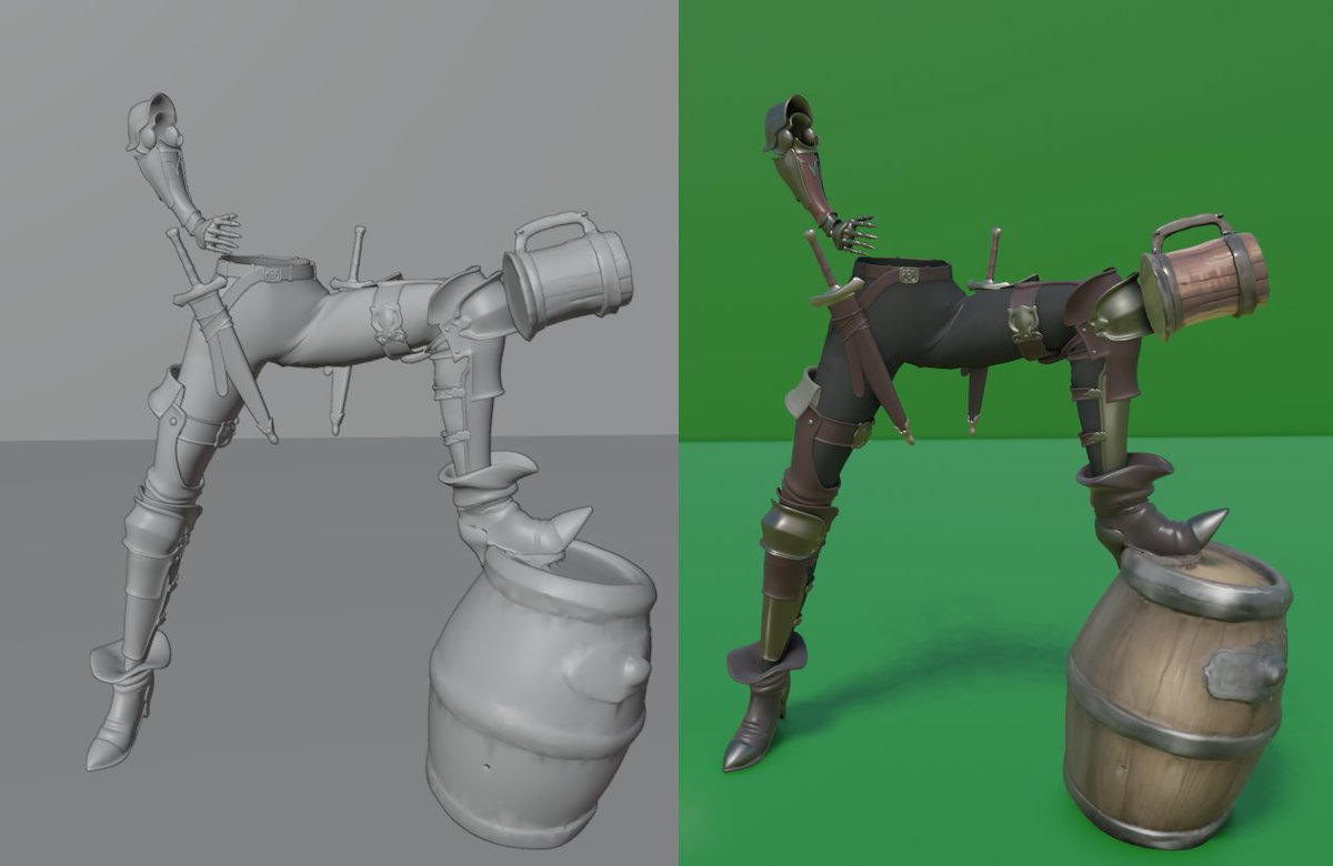 lankytools's tweet photo. #ゲーム #Blender #鈴蘭の剣 #AI #Copilot
義手と短剣追加です。ここまででポリゴン数14万になっちゃってます。ただし、そのうちの5万がAI生成のジョッキです（形状はいい味でてると思うんですが）。タルは5千くらいだったと思いますが自作して入れ替えます。 https://t.co/Cel8v92slf