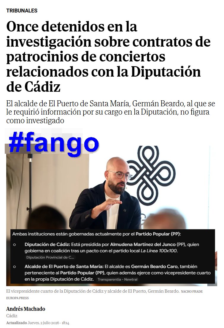 CucaLaGuarra's tweet photo. Por lo que sea, al panfleto a sueldo del #fango #facha @elmundoes siempre que hay corruPPción se les olvida poner el partido si son los que les pagan
POR LO QUE SEA, digo https://t.co/VCZzs7PwdO