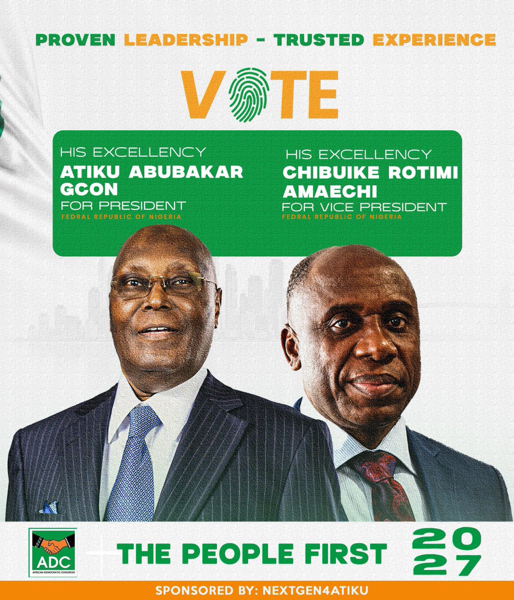 chrispoise2's tweet photo. No more EXPERIMENTS
Time for EXPERIENCE and EXPERTISE
The A Team is here to move Nigeria from PROMISE to PERFORMANCE
Vote Atiku Abubakar and Rotimi Amaechi in 2027
#ADC
#TheATeam
#AA
#AtikuAmaechi2027 https://t.co/JbTT6DD0RZ