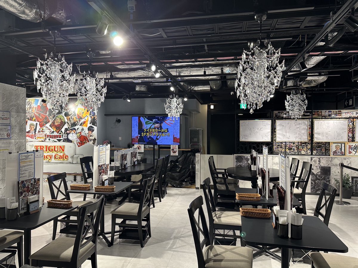 chugai_g_cafe's tweet photo. 内藤泰弘先生監修!!
『#TRIGUN』『#TRIGUN MAXIMAM』『#TVアニメTRIGUN』と #トライガン の歴史を辿る【TRIGUN Legacy Cafe】が、Chugai Grace Café 渋谷店・大阪店にて7月3日(金)～7月26日(日)同時開催中！

渋谷店店内展示のご案内!
内藤泰弘先生直筆サイン色紙や貴重な資料の数々を展示しております。
渋谷店と大阪店では展示内容が異なります。

先着予約受付中です♪
注意事項をご確認の上、ご予約をお願いいたします。

ご予約・詳細はこちら
渋谷店▶https://t.co/MdEoaJRkDr
大阪店▶https://t.co/pg4pNwiQNn
通販はこちら▶https://t.co/Jq0lkZLKTj

#内藤泰弘/YasuhiroNightow #ヤングキングアワーズ
#フライングドッグ