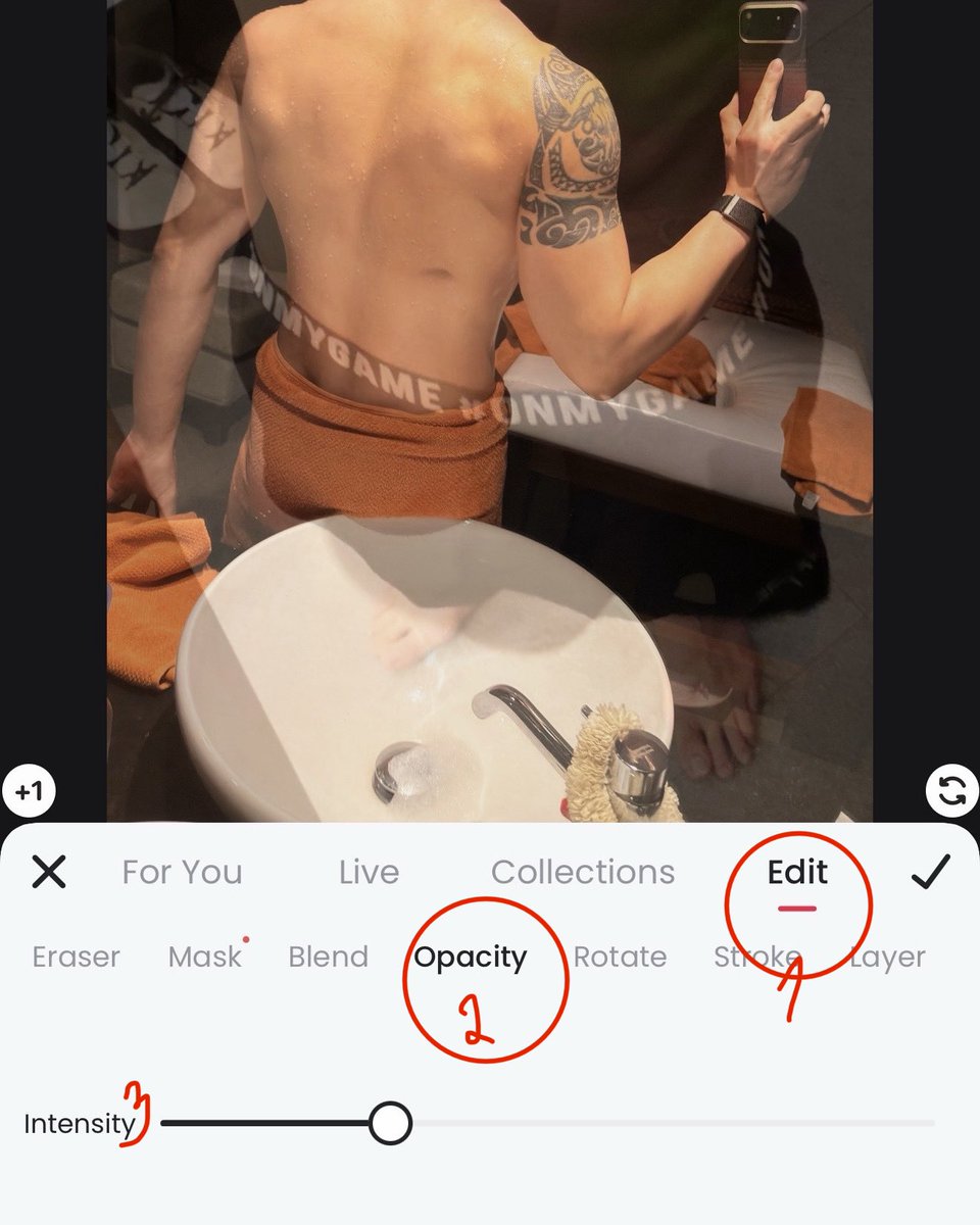 eiffherz's tweet photo. HowTo ทำภาพซ้อนใน Meitu 
Import bg > mode stickers > import ภาพที่จะนำมาซ้อน > ใช้ Brush คลุมทั้งภาพ กด ✅ > จากนั้นไป Edit ในภาพที่เพิ่ง import มา ปรับ Opacity ให้จางได้ตามความชอบ 

เท่านี้เสร็จเรียบร้อยงับ https://t.co/AM6gAK4nsG