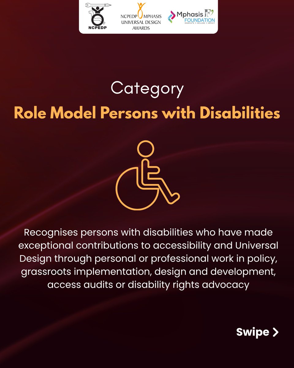 ncpedp_india's tweet photo. 3 days left to apply for the 17th NCPEDP– @Mphasis Universal Design Awards 2026.

The Awards recognise persons with disabilities, working professionals, companies, organisations and policy advocates advancing accessibility and Universal Design in practice. If your work is helping make spaces, services, technologies, products, systems or policies more accessible and inclusive, apply or nominate relevant work.

Apply here: https://t.co/rIKE9Fp5J1

To understand the Awards better, you can also watch our recent conversation with past UDA awardees, where they shared what Universal Design looks like in practice:
https://t.co/n4EGXS6JLl

Last date to apply: 6 July 2026
For queries: uda.ncpedp@gmail.com | +91-9217345677

@MSJEGOI @socialpwds @MSJE_AIC @armanaly @GoI_MeitY @pib_MoSJE @FollowCII @ficci_india @ASSOCHAM4India @Office_of_CCPD 

#UDA2026 #UniversalDesign #Accessibility #InclusiveInnovation #NCPEDP #Mphasis