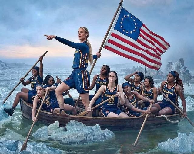 TrumpDailyPosts's tweet photo. Sophie just crossed the Delaware with Caitlin Clark and the rest of her team and took command! 

Happy Independence Day, America! 🇺🇸🏀 https://t.co/XYgGUWrOEJ