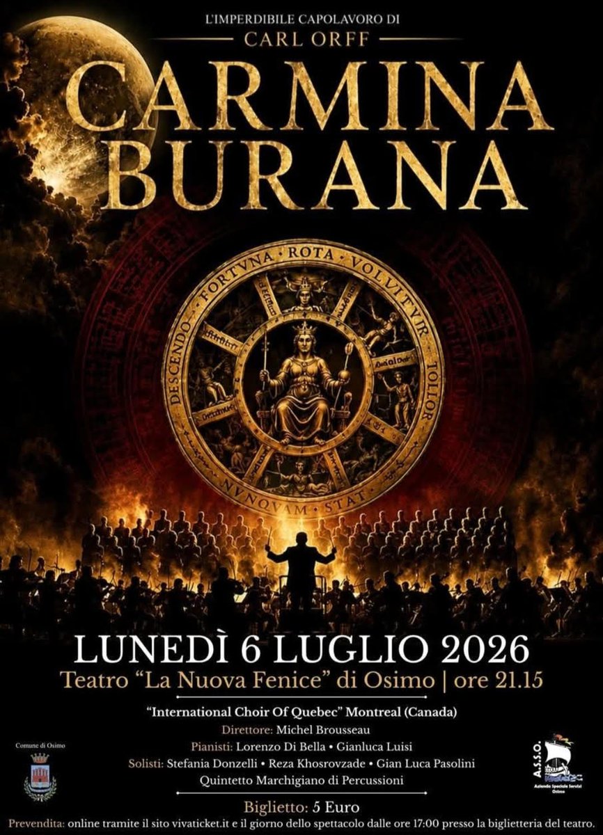 CanadainItaly's tweet photo. 🇨🇦🎵🇮🇹 Delighted to announce the Marche tour of the #InternationalChoirOfQuebec, featuring #CarminaBurana & #Misatango, taking place in:
#Osimo, July 6
#CivitanovaMarche, July 8
#Recanati, July 10
#Fano, July 14
Celebrating friendship and cultural exchanges between our countries. https://t.co/aZbGcCiZqa
