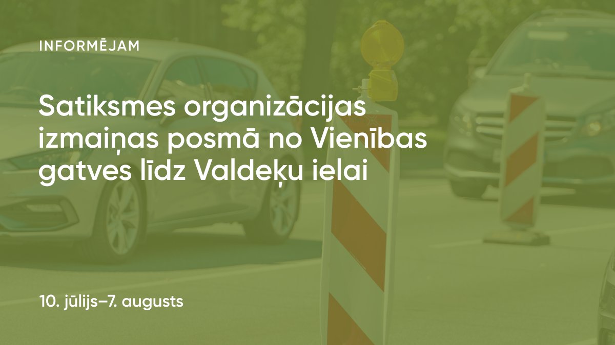 RigasDome's tweet photo. Satiksmes organizācijas izmaiņas Jāņa Čakstes gatves izbūves zonā! Būvdarbu laikā no 10. jūlija līdz 7. augustam tiks ierobežota transportlīdzekļu satiksme posmā no Vienības gatves līdz Valdeķu ielai. Transportlīdzekļu kustība tiks novirzīta pa Vienības gatves estakādi. Vairāk: https://t.co/9VdBZbyCxE