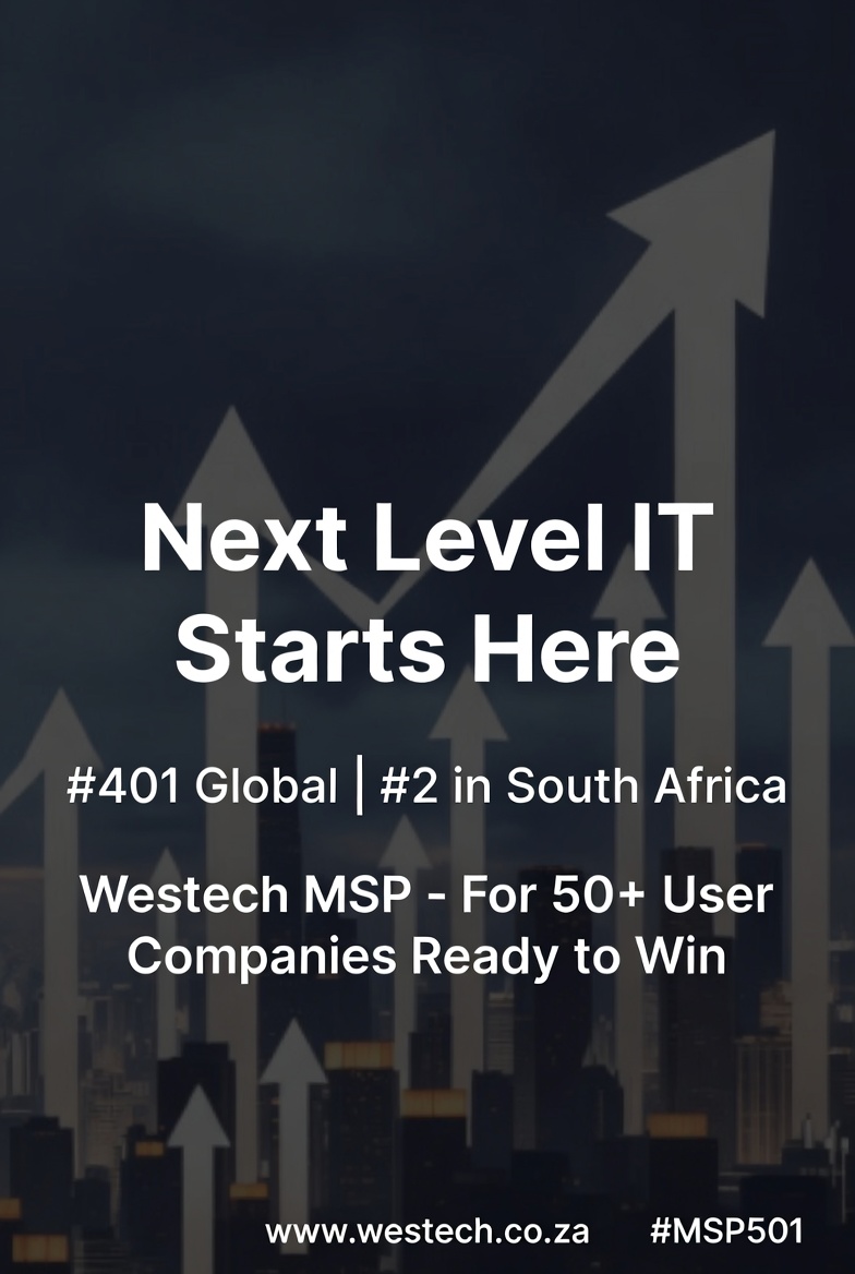 WestechConnect's tweet photo. Still using an average IT provider in 2026?
Problem: Constant downtime and security worries.
Solution: Westech MSP, ranked #401 globally and #2 in South Africa.
Proactive monitoring  = peace of mind.
https://t.co/TNmaNZL8oA #MSP501 https://t.co/xhp1WsQWqZ