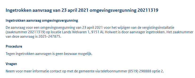 mestvergisting's tweet photo. Opmerkelijk: de vergunningaanvraag voor wijziging van een vergistingsinstallatie in Holwert gemeente Noardeast-Fryslân is na meer dan vijf! jaar ingetrokken.
Het wrange is dat de aanvraag een grote rol speelde in het gedogen van de bedrijfsvoering 1/x https://t.co/rjjoYmZKQF