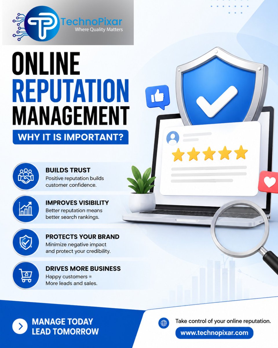 technopixar's tweet photo. Your online reputation shapes every first impression.

⭐ Build trust, improve search visibility, protect your brand and attract more customers with effective ORM.

Take control of your digital presence today.

Visit - https://t.co/srJjIjdhoT

#ORM #DigitalMarketing #TechnoPixar https://t.co/IhmvePwsrS