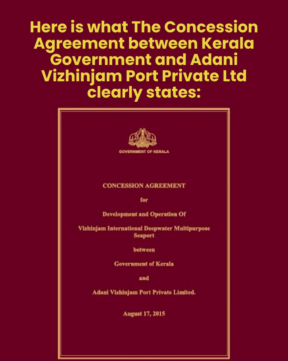 FightAnand's tweet photo. Adani’s sale of stake in Vizhinjam port is potentially breach of contract leading to Termination!
See for yourself!
1/n
#Adani #Kerala #Vizhinjam #BreachOfContract
@AdaniOnline @INCKerala @INCIndia https://t.co/bFLLV44yud