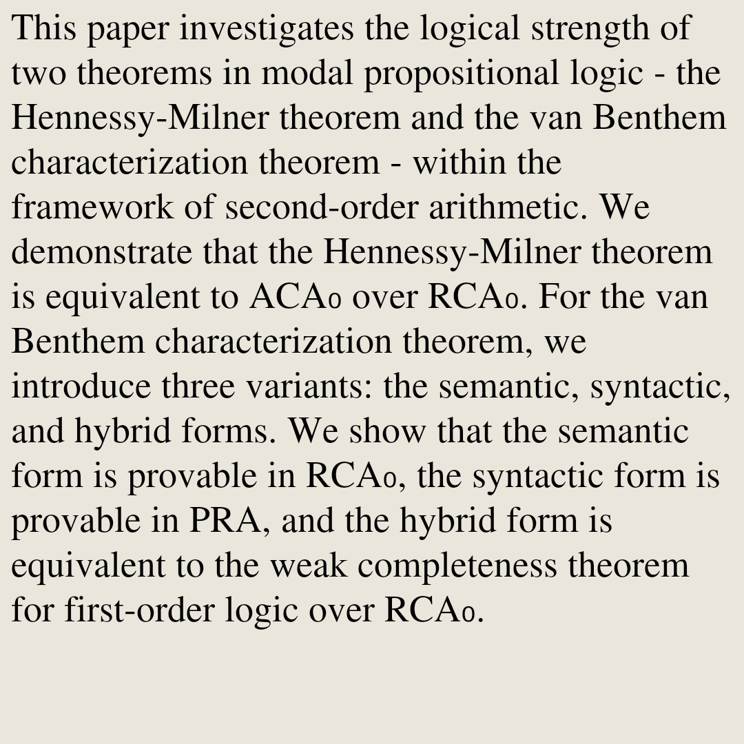 PRWT's tweet photo. Bisimulations in second-order arithmetic

Yuto Takeda, Keita Yokoyama
https://t.co/2Jp2vjB00d [𝚖𝚊𝚝𝚑.𝙻𝙾] https://t.co/1PI6P8m8ch