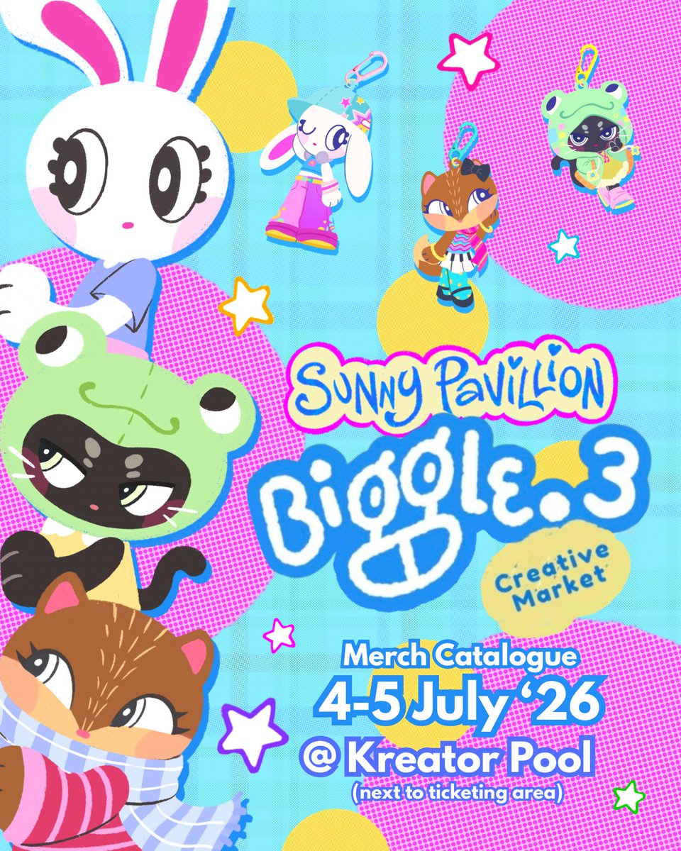 sunnyspavillion's tweet photo. helloo heres my super last minute catalog for #biggle3 #biggledot 😭✌🏼

ill mostly be selling my leftover original merch stocks from CF so come stop by chillax sudirman if you're free! i wont be coming in person on sat but ill be there on sun! 🤗 https://t.co/XJokUrsFps