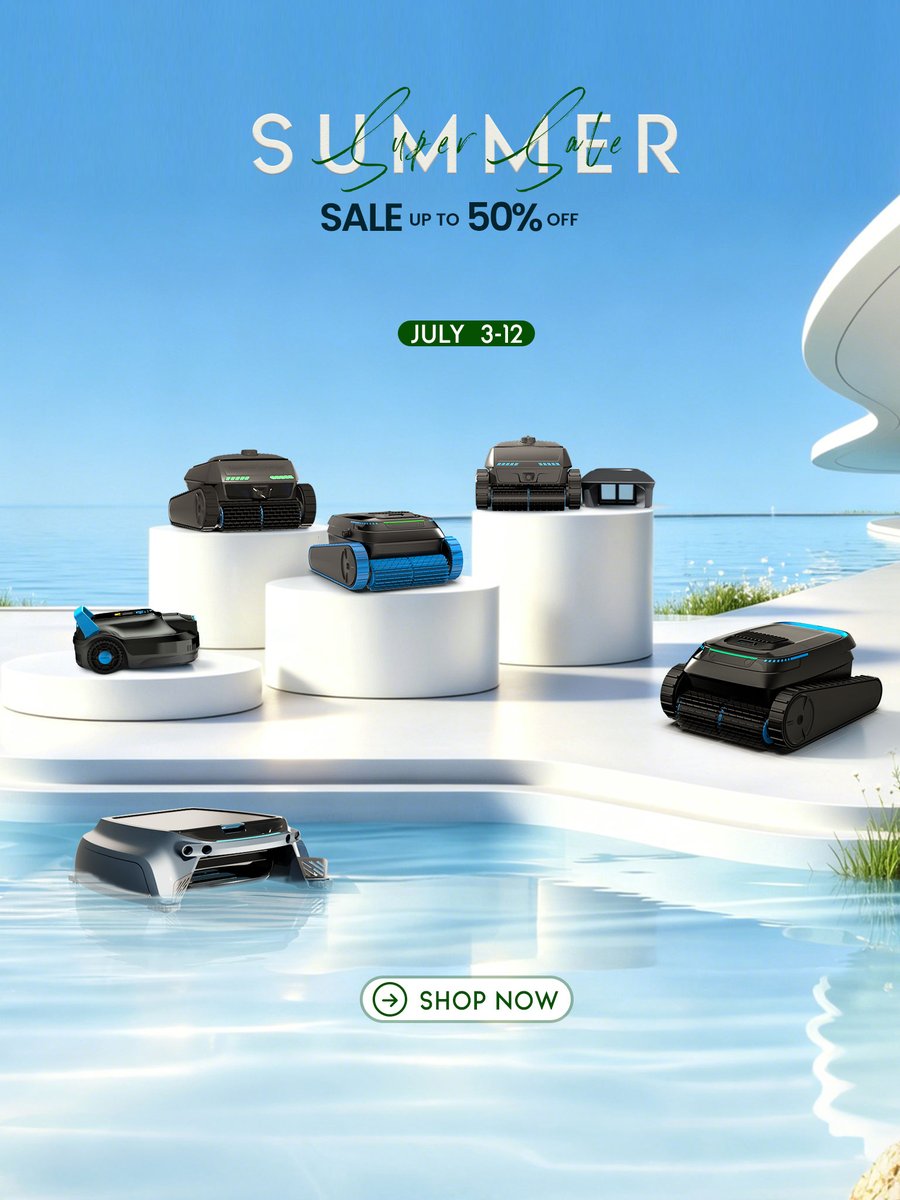 airroboglobal's tweet photo. 🌞Summer Splash Sale is HERE!🌊

Beat the heat with AiRROBO Pool Robot Cleaners | Smart Robot Vacuums and enjoy up to 50% OFF during our biggest Summer Super Sale!
Let your AiRROBO pool robot do all the hard work — sparkling clean water, crystal-clear floors, and zero hassle all summer long. Perfect for busy families who want more fun and less cleaning!

⏰Limited Time Only: July 3 – July 12
🔥Don't miss the Summer Carnival deals — prices this low won't last long!
👉Shop now: https://t.co/0qXKlctXnH

Tag your pool owner friends and start planning those pool parties!💦🎉

#AiRROBO #PoolRobot #SummerSale #UpTo50Off #PoolCleaningMadeEasy #robotvacuum