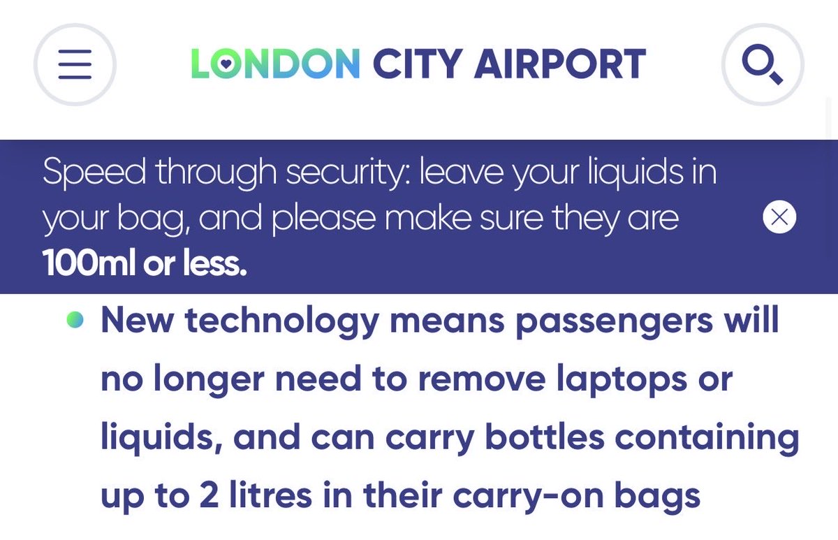 MariaFranciska's tweet photo. @LondonCityAir hi there, bit confused about the liquid rules for security on your website. Which one is applicable? https://t.co/FStiNS2XXG