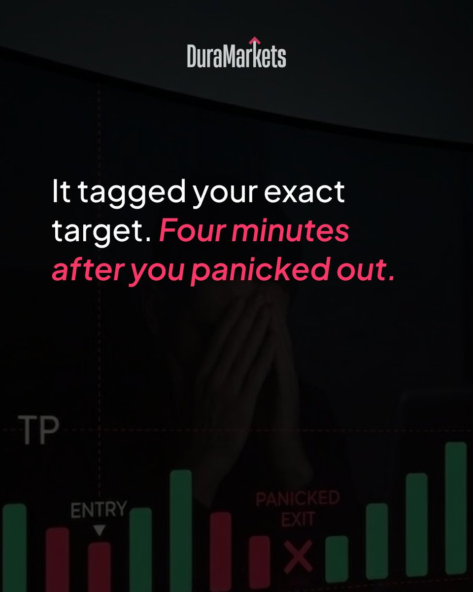 DuraMarkets's tweet photo. Patience pays. Panic charges interest.

That moment when the market hits your target right after you exit is not bad luck,  it’s a lesson in discipline. With DuraMarkets, traders get access to MT4 &amp; MT5, fast execution, advanced charts, and multiple global markets. https://t.co/5CoqX5UlPq