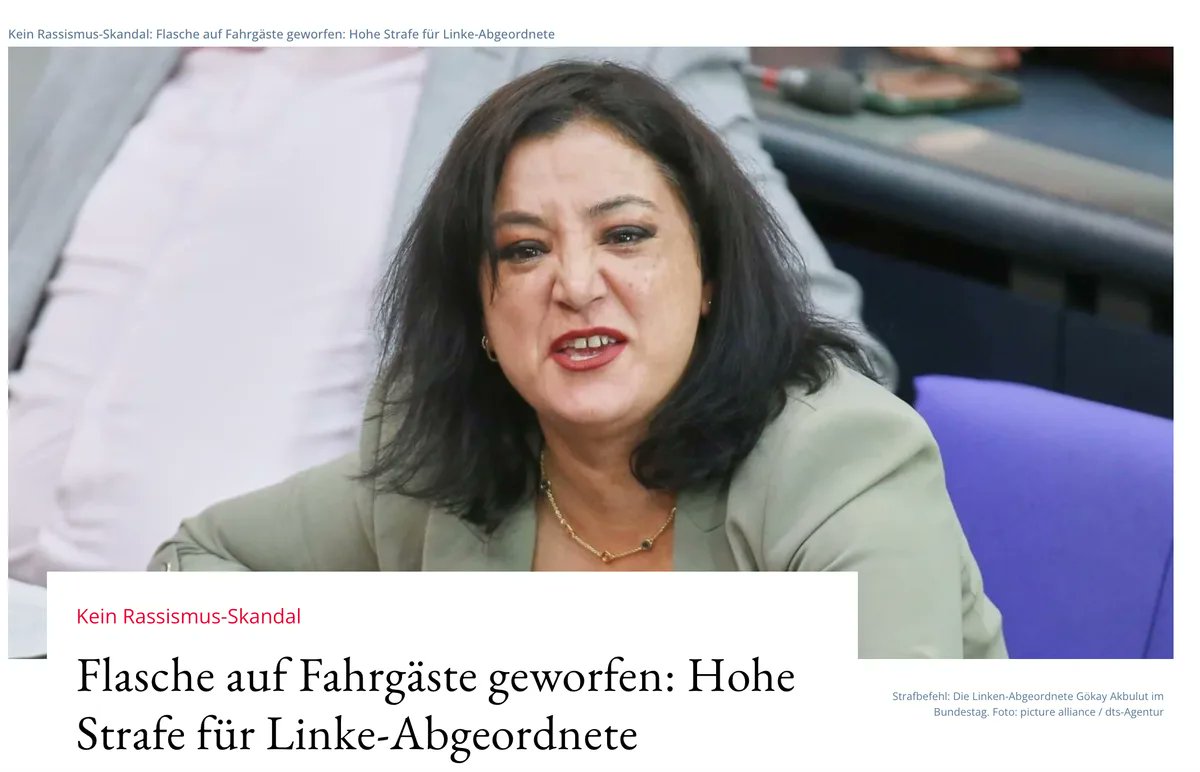 docbrandenburg's tweet photo. Verurteilt: "Linken"-Türkin  im Bundestag benimmt sich wie alle Gewalt-"Migranten"

"Das Amtsgericht Stuttgart hat gegen die Bundestagsabgeordnete der Linken (@dieLinke), Gökay Akbulut, einen Strafbefehl über 51.600 Euro erlassen. Damit wird ein Vorfall geahndet, der im Januar 2025 zunächst als Rassismus-Skandal Schlagzeilen machte. Die Politikerin hatte behauptet, in einem IC der Deutschen Bahn von anderen Fahrgästen angegriffen und rassistisch beleidigt worden zu sein. Doch laut dem Gericht war es umgekehrt."

Die Gewaltverbrecherin Gökay Akbulut (@AkbulutGokay) gibt als "Tätigkeit" auf X an: "Migrations-, Frauen-, Familien- & Türkeipolitik".

Was stimmt nicht mit diesen "Migranten" aus der Türkei und Arabien? Warum sind es immer und immer und immer wieder diese Gruppe aus der Moslem-Welt? Was ist es, dass sie zu solch hohem Anteil zu Gewaltverbrechern macht?

Was immer es sein mag: Deutschland braucht millionenfache Remigration.