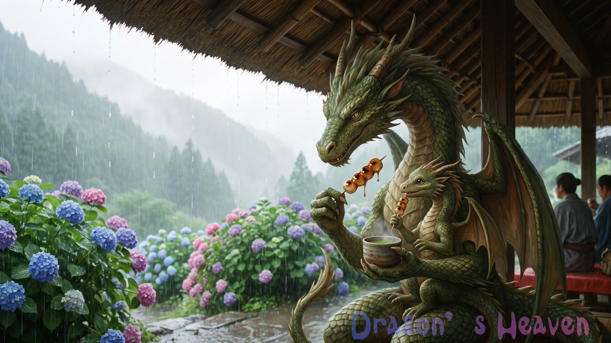 Rainy Dragon Family Eating Dango