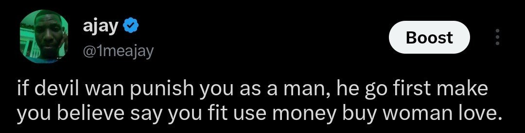 1meajay's tweet photo. spending money on her in HOPES of her loving you is worse than spending on her in HOPES of having sex with her. the success rate for the latter is even higher. https://t.co/3E4rfsbfGH