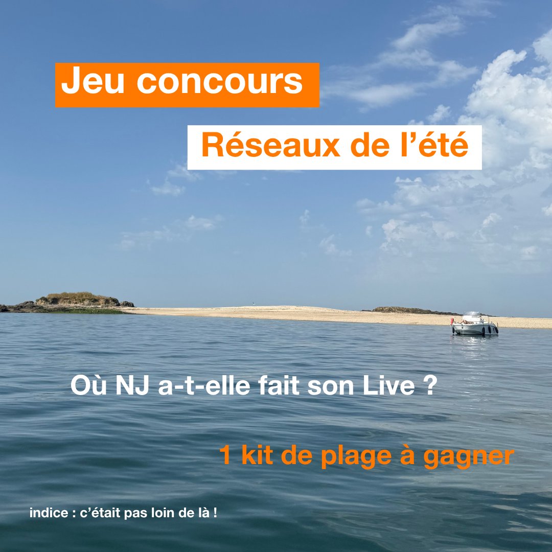 OrangePaysLoire's tweet photo. #JEUCONCOURS

Jeudi, @NJofficiel_ a embarqué ses platines dans l'une des plus belles baies d'Europe pour le 1er Live de sa tournée avec @orange_france.

Pour l'occasion : Gagnez votre kit de Plage.

👉 RT + Follow @OrangePaysLoire
👉 Où était NJ lors de ce live ?
🍀 TAS le 08/07
Indice en 1er commentaire ⤵️