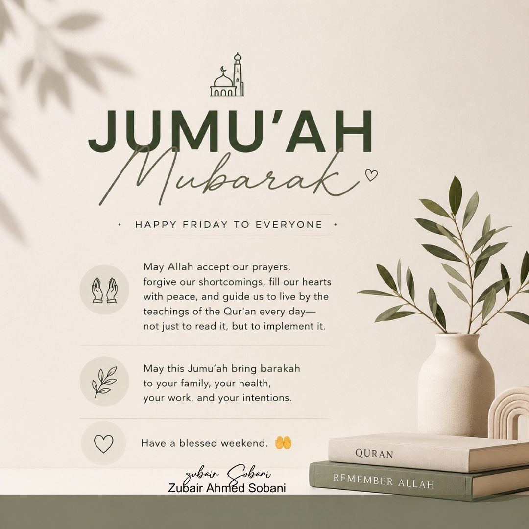 sobaniza's tweet photo. Jumu'ah Mubarak. 🌿
Happy Friday to everyone.
May this Jumu'ah bring barakah to your family, your health, your work, and your intentions.
Have a blessed weekend. 🤲
#JumuahMubarak #BlessedFriday #FridayBlessings #Alhamdulillah #IslamicReminder #Quran #Sunnah #Faith #Deen https://t.co/AlOvX21T7x