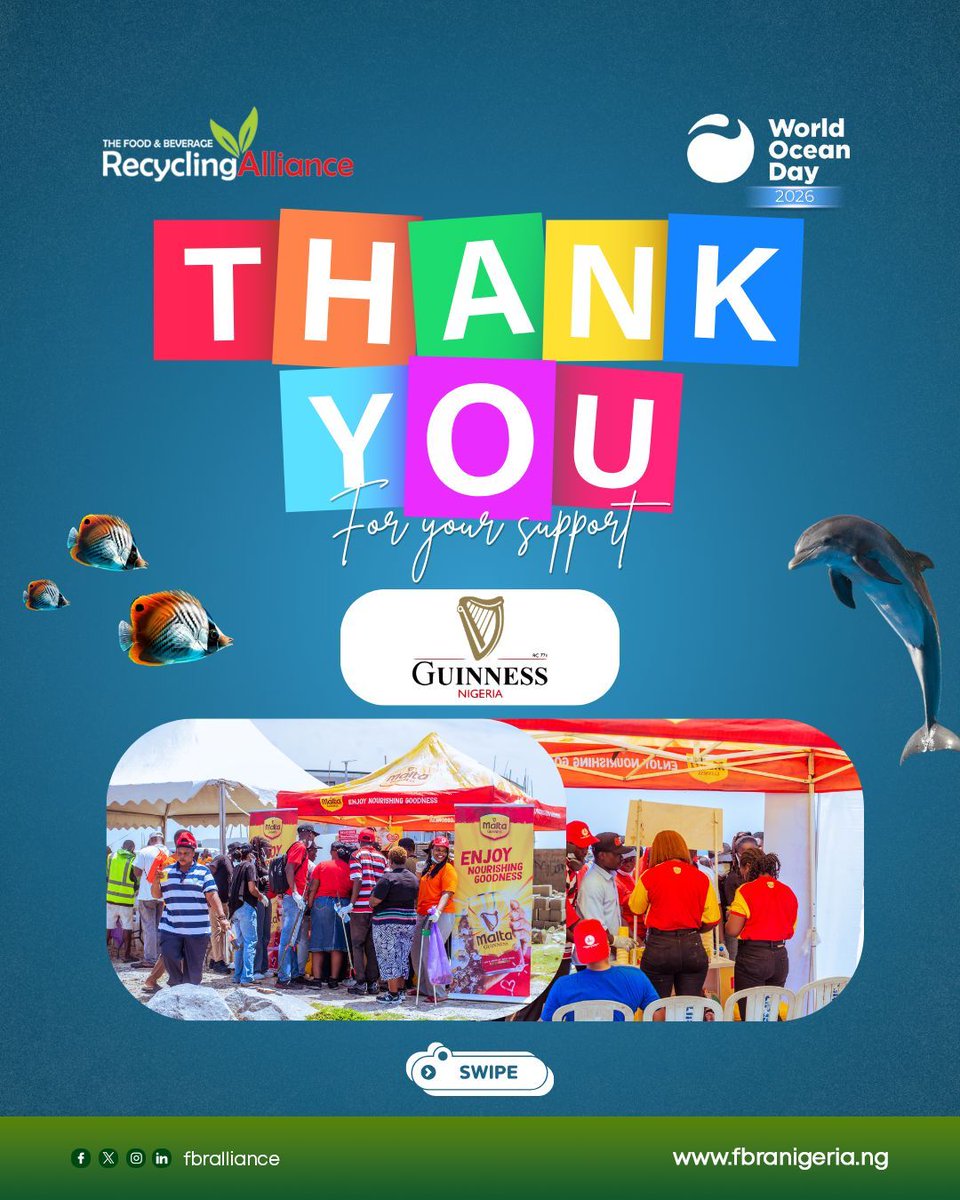 fbralliance's tweet photo. Today, we celebrate and appreciate Guinness Nigeria Plc for supporting our World Ocean Day activities by providing a product stand!

Thank you for being a valued partner in driving positive environmental impact. 🌊💙

#ThankYou #WorldOceanDay #FBRA #ProtectOurOceans #BeachCleanup https://t.co/9CERoKASDS