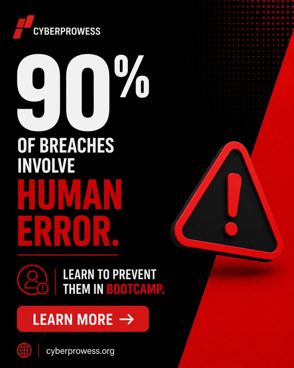 CyberProwess's tweet photo. Human error is behind most cybersecurity breaches.
The right skills can help prevent them.
Learn practical cybersecurity skills with the CyberProwess Bootcamp.
Apply now:
https://t.co/lJ3fO9TA0u
#CyberProwess #CyberSecurity #CyberBootcamp #InfoSec https://t.co/aueFOq51UQ