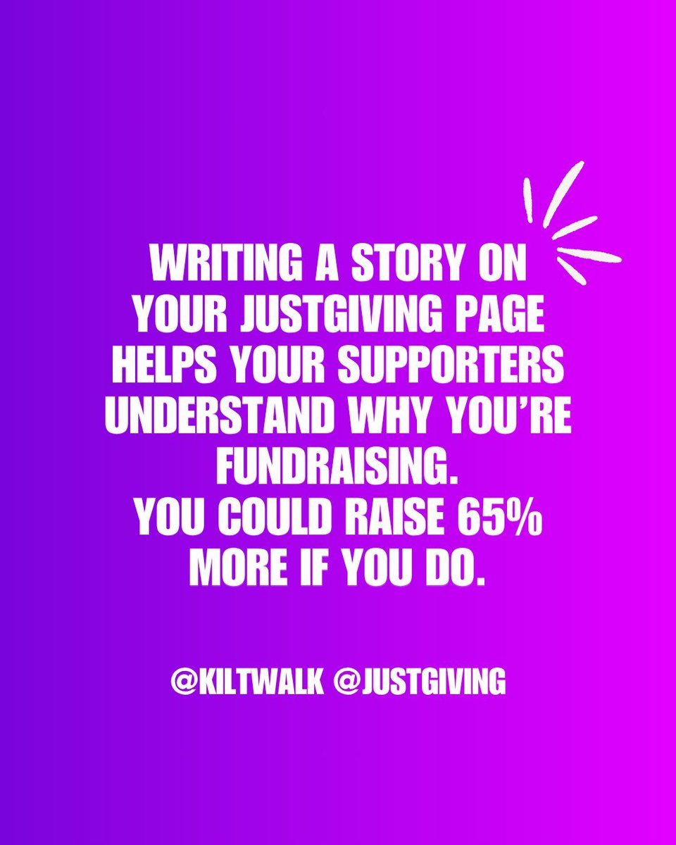 thekiltwalk's tweet photo. #FundraisingFriday💡
Did you know you could raise more just by sharing your fundraising story? Adding a personal story to your JustGiving page could boost donations by 65%.📝 https://t.co/CRWPjiKYkV