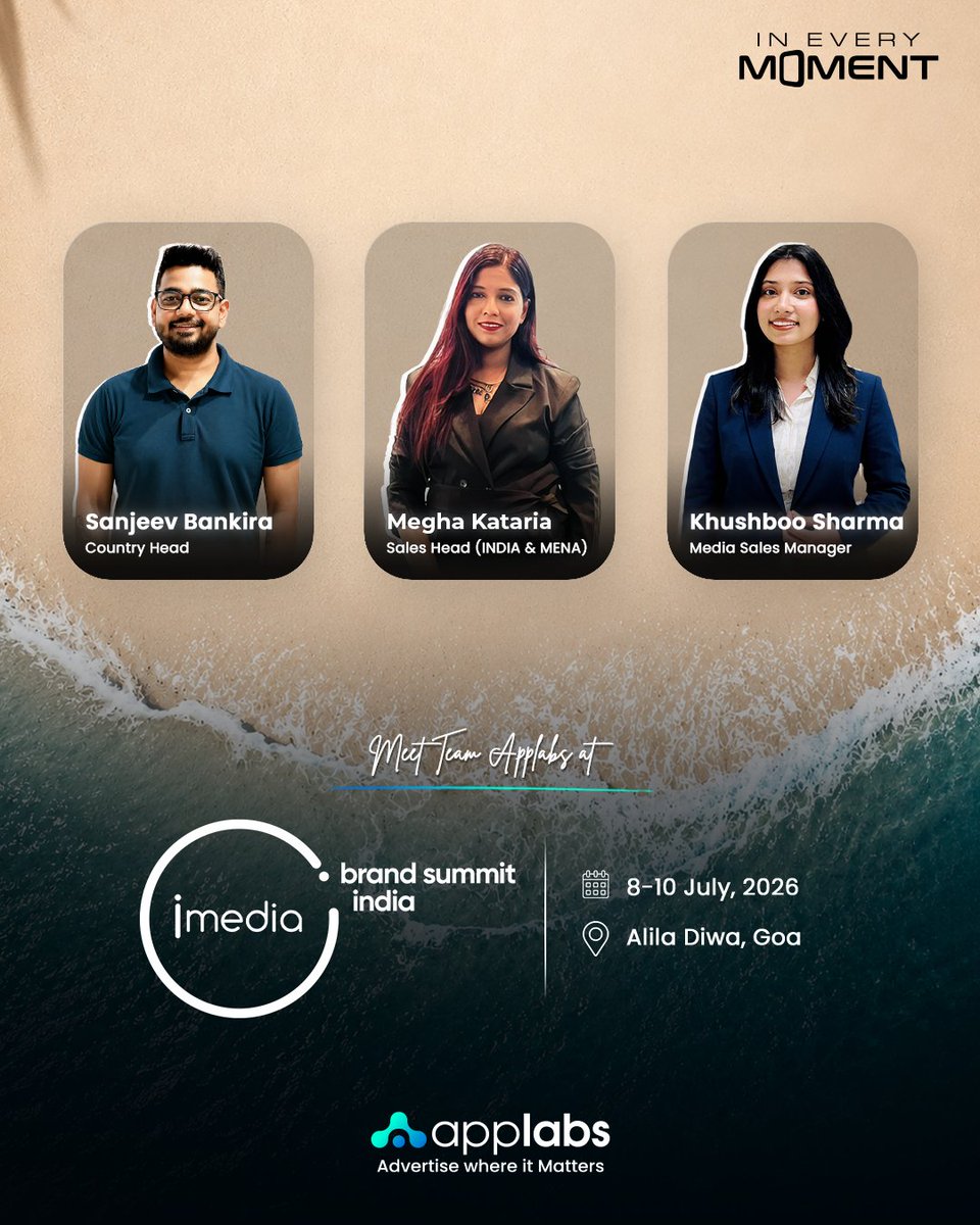 AppLabsAI's tweet photo. Next stop: #iMediaBrandSummit 2026 by @adtechIndia!

The bags are packed, calendars are blocked, &amp; the countdown is officially on. The #Applabs crew is coming to help brands connect with audiences in every meaningful moment.

8-10 July, 2026 | Alila Diwa, Goa

#Adtech https://t.co/hJA26fPxHf