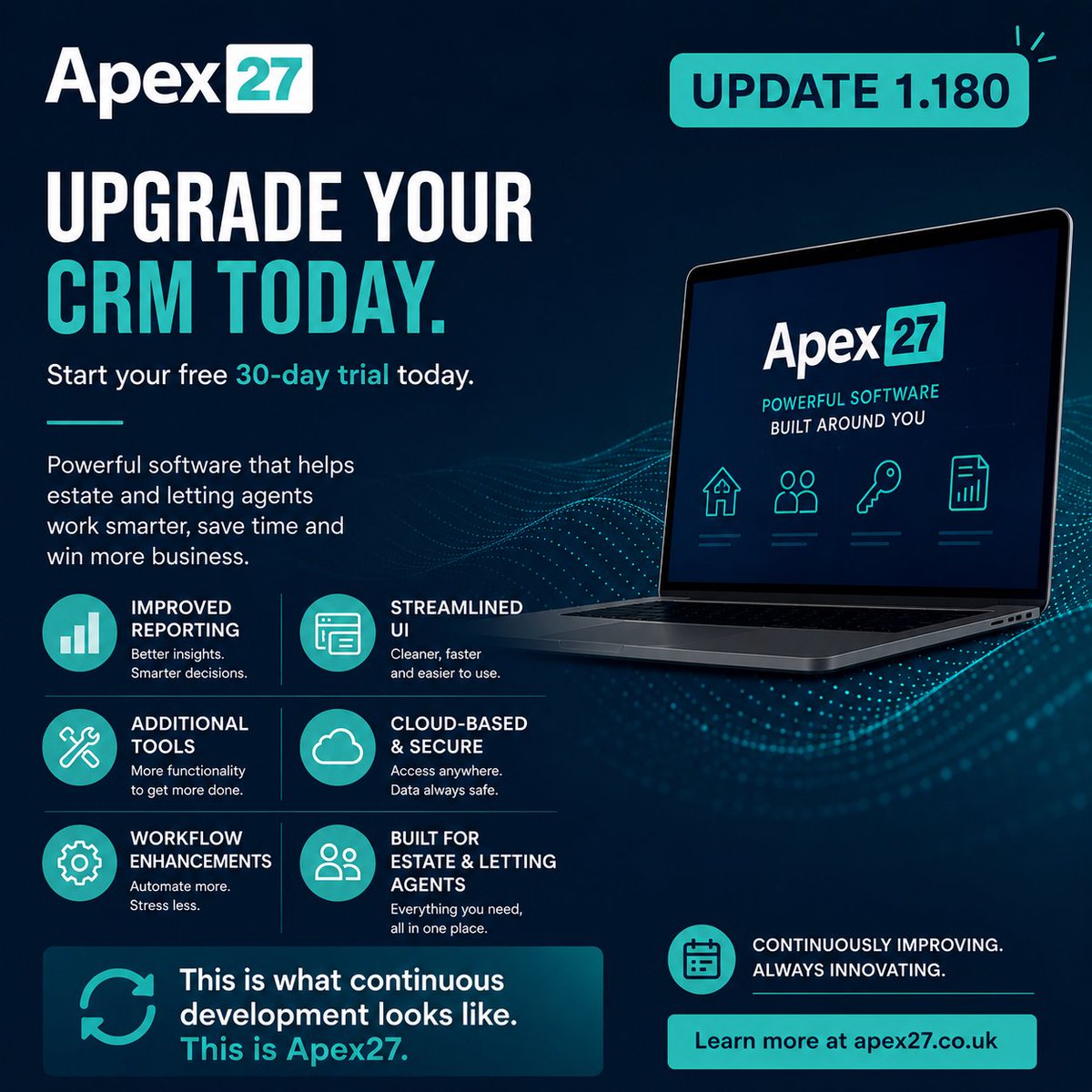 apex27online's tweet photo. Introducing Apex27 v1.180
Weโre excited to announce the latest Apex27 update.
This is what continuous development looks like. This is Apex27.
Start your free 30-day trial today at https://t.co/4tYn9xoFSQ
#EstateAgency #PropertyManagement #PropTech #EstateAgents #Lettings https://t.co/ta3QAshyoi