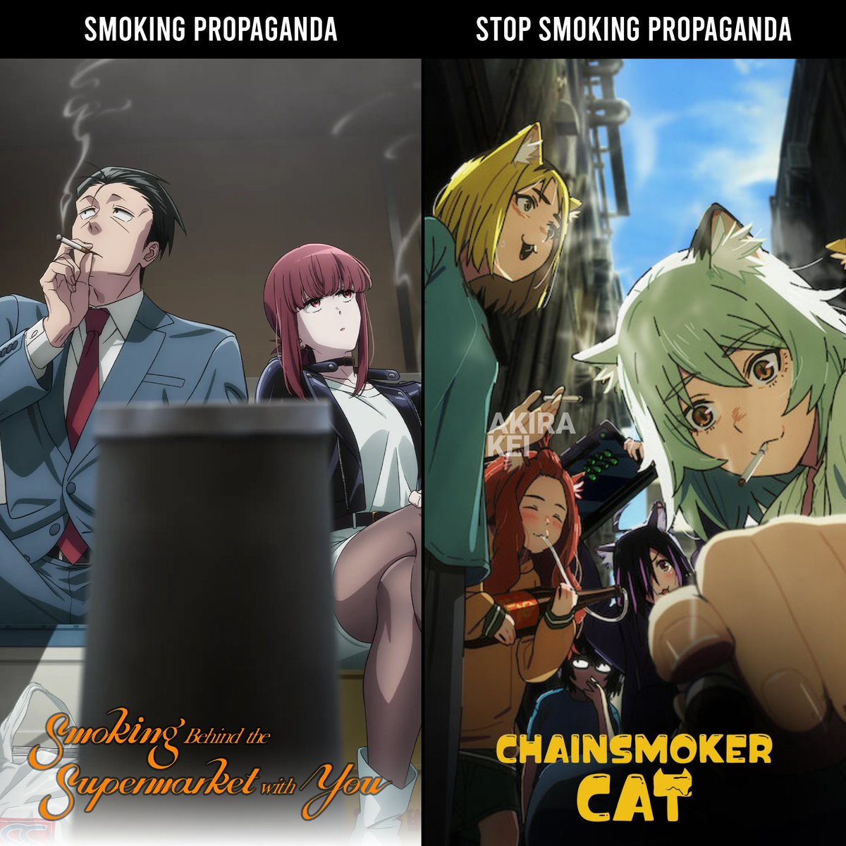 AkiraKei12's tweet photo. No wonder this anime airing at the season 💀
#chainsmokercat https://t.co/YsFTAAMJSA
