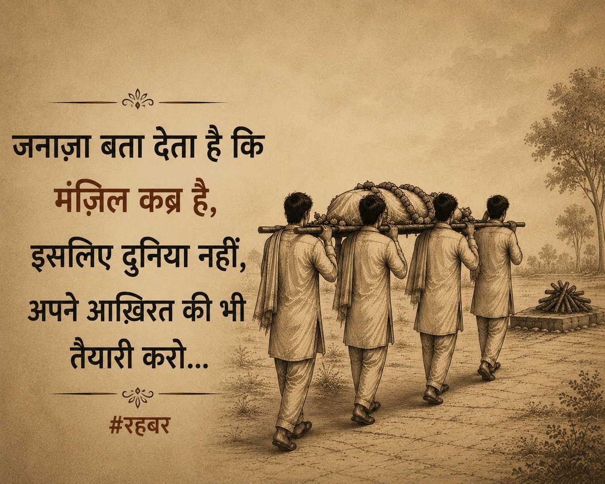 Durgeshk563's tweet photo. जनाज़ा बता देता है कि
मंज़िल कब्र है,
इसलिए दुनिया नहीं,
अपने आख़िरत की भी तैयारी करो... https://t.co/NinB57CCmy