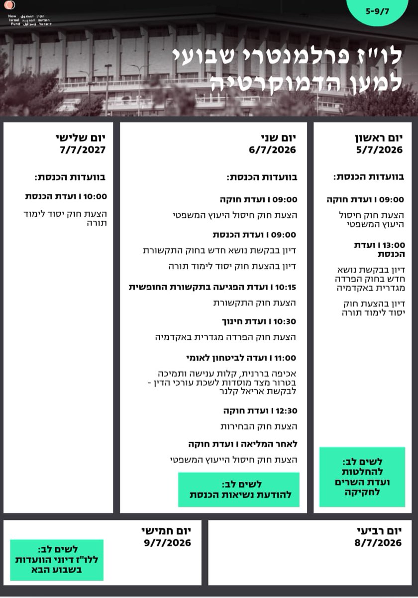 OrlyHar's tweet photo. שבועיים אחרונים קריטים בכנסת לפני פגרת בחירות. 
על הפרק: חוקי השתמטות, פירוק מוסד היועץ המשפטי לממשלה, הטיית בחירות, השתלטות על התקשורת. מי שיכול להגיע ליום מילואים אזרחי בכנסת, בואו! https://t.co/gSRiLp72hV