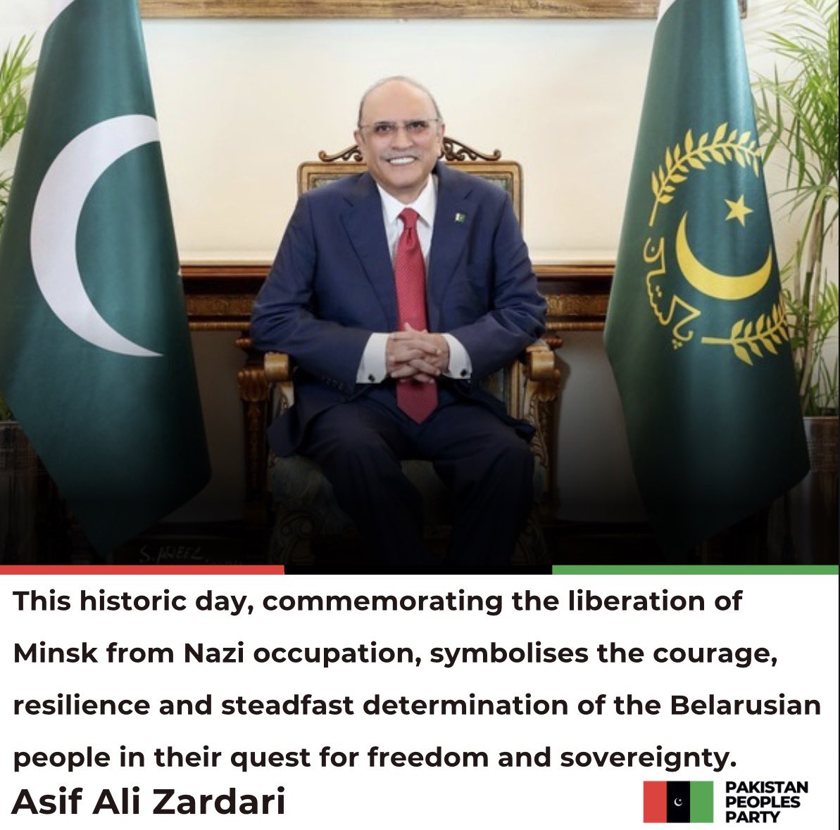 PPPKP_Official's tweet photo. President @AAliZardari felicitates to the President of the Republic of Belarus, Mr Aleksandr Lukashenko, and the people of Belarus on their Independence Day.

Read More: https://t.co/nJ5hCTKBSj https://t.co/GK18dw7hSS