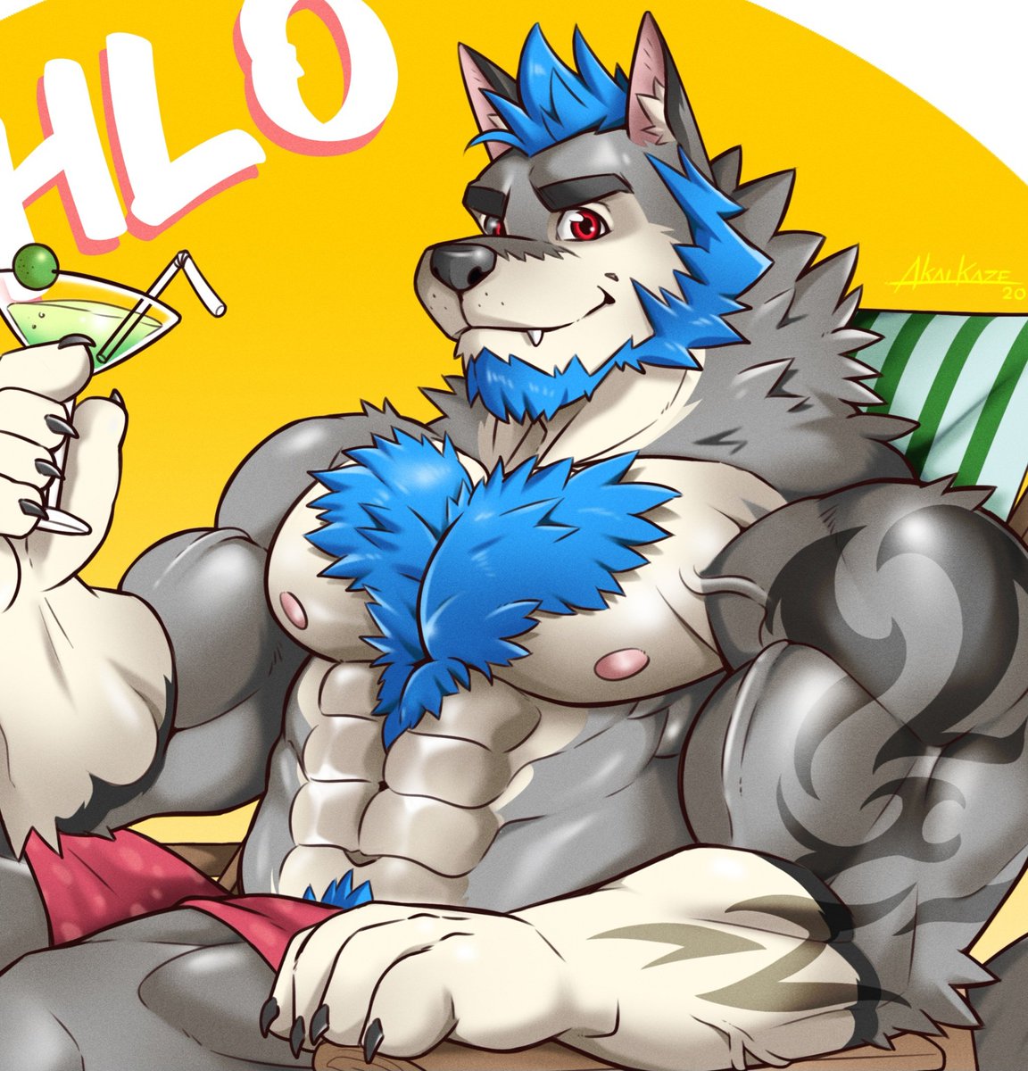 _akai_kaze_'s tweet photo. We need a "cooler" summer! 

Commission work. 

#furry #furryart #muscle #hunky #wolf #summer #drawing #artwork #commission #nonai https://t.co/XnwHJ4FfTX