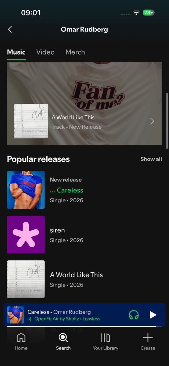JustAnOmarFan's tweet photo. Who would have thought we’d have 3 new songs released already 🤩 thankyouuuuuu ‘I only care about youuuuuuuu’ @OmarRudberg #careless #siren #aworldlikethis https://t.co/HljQqDRA2o