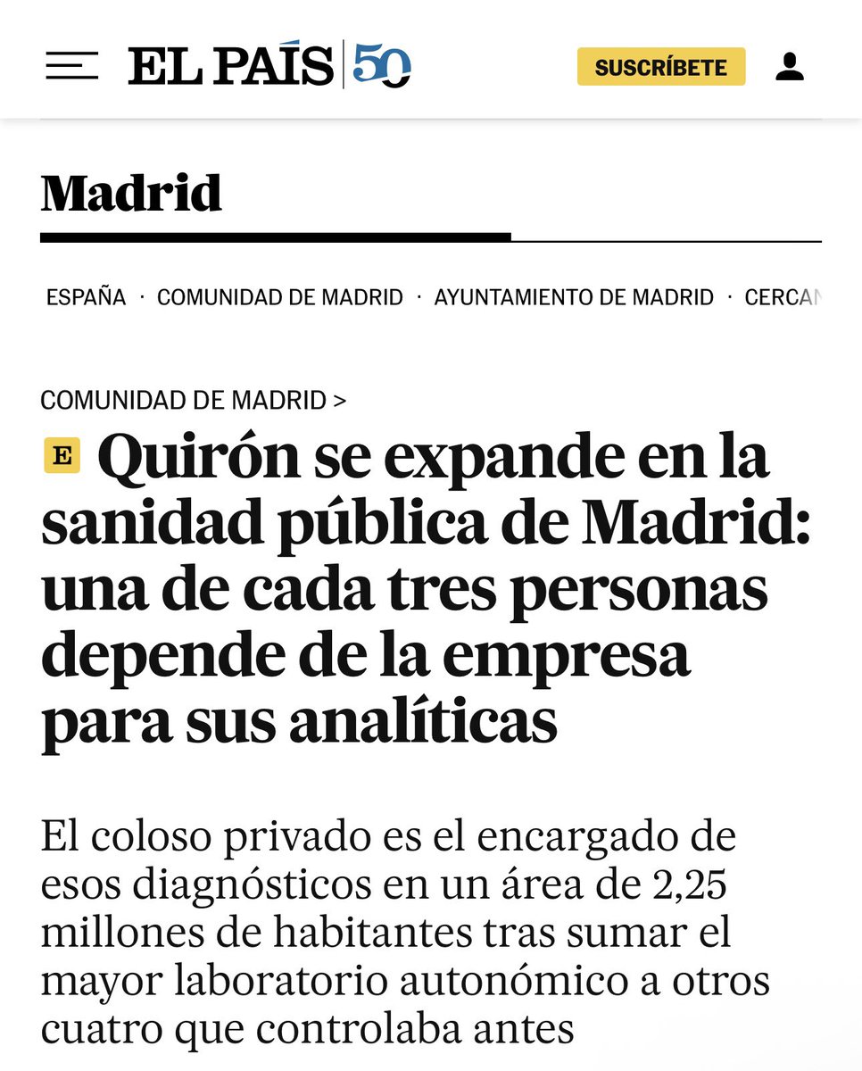MasMadrid__'s tweet photo. El negocio redondo de Quirón:

- Las pruebas rentables, para la empresa.
- Las pruebas genéticas de hasta 3.000€, las paga la pública.
- 120 millones de dinero público en 5 años.

Cuando te digan que lo privado es más eficiente, pregunta: ¿eficiente para quién? https://t.co/nQG5sR5AGT