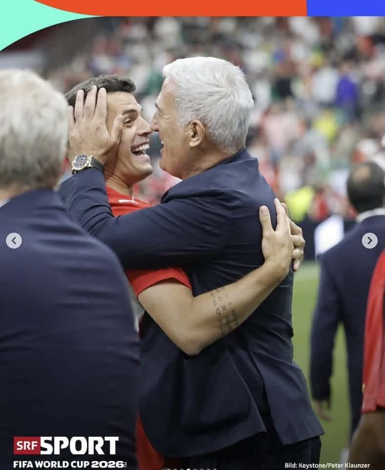 spuerlilo's tweet photo. بيتكوفيش مع لاعب المنتخب السويسري تشاكا بعد نهاية المياراة https://t.co/Ex3sIIHlqV