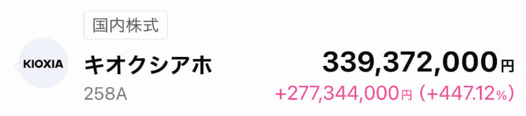kanananaChannel's tweet photo. 285A（キオクシア）を1年間保有。
2,165円 → 92,180円。
明日すべて売却予定で、その一部は両親の老後資金に充てます。
そして次の1銘柄へ移行します https://t.co/eZaAfe0TvE