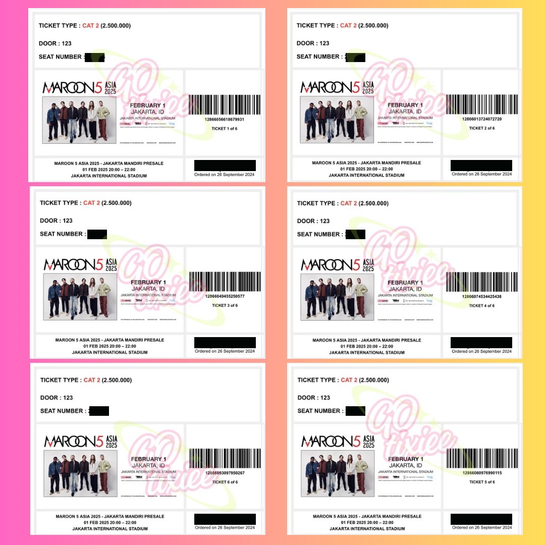 gotixiee's tweet photo. MAROON 5 <ASIA 2025> in JAKARTA

🎫 CAT 2 (6tix)

#gotixieeproof https://t.co/0cN1a4145p