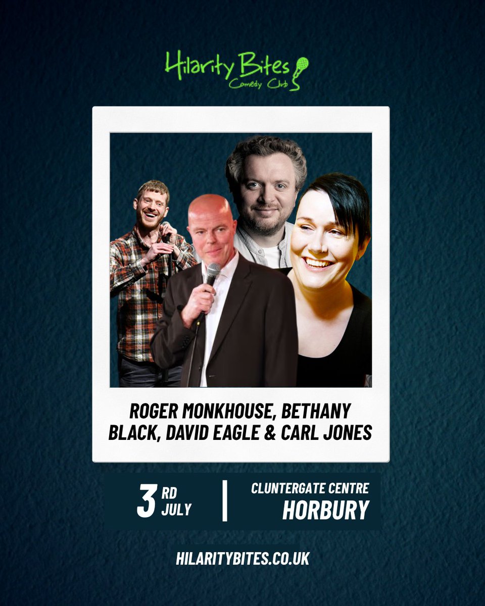 HilarityBites's tweet photo. 😆 Tonight (Friday 3rd July), we're bringing a powerhouse lineup of the funniest comedians on the circuit to The Cluntergate Centre in Horbury

🎤 Roger Monkhouse 
🎤 Bethany Black
🎤 David Eagle
🎤 Carl Jones

ℹ️ https://t.co/OnAXo9S6av https://t.co/iv3WGnbXv9