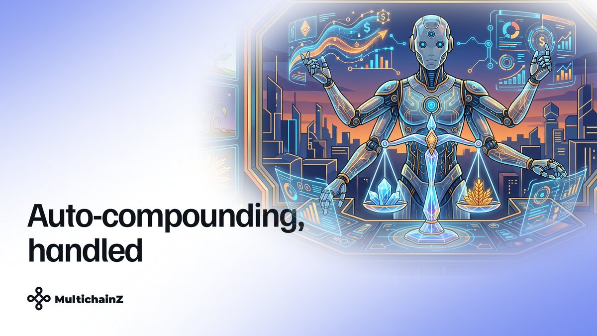 MultichainZ_'s tweet photo. Auto-compounding:

Most protocols hand out reward tokens on top of base yield. Users either ignore them and sit on tokens that lose value before they're claimed, or they claim at the wrong time and eat the loss anyway.

Harvest + Auto-Compound removes that problem. It tracks rewards, figures out the right time to claim, checks if it's actually worth it after gas, then reinvests.
Every reward goes straight back into your position.

Nothing just sits there.

https://t.co/eAi0Ur47Nm