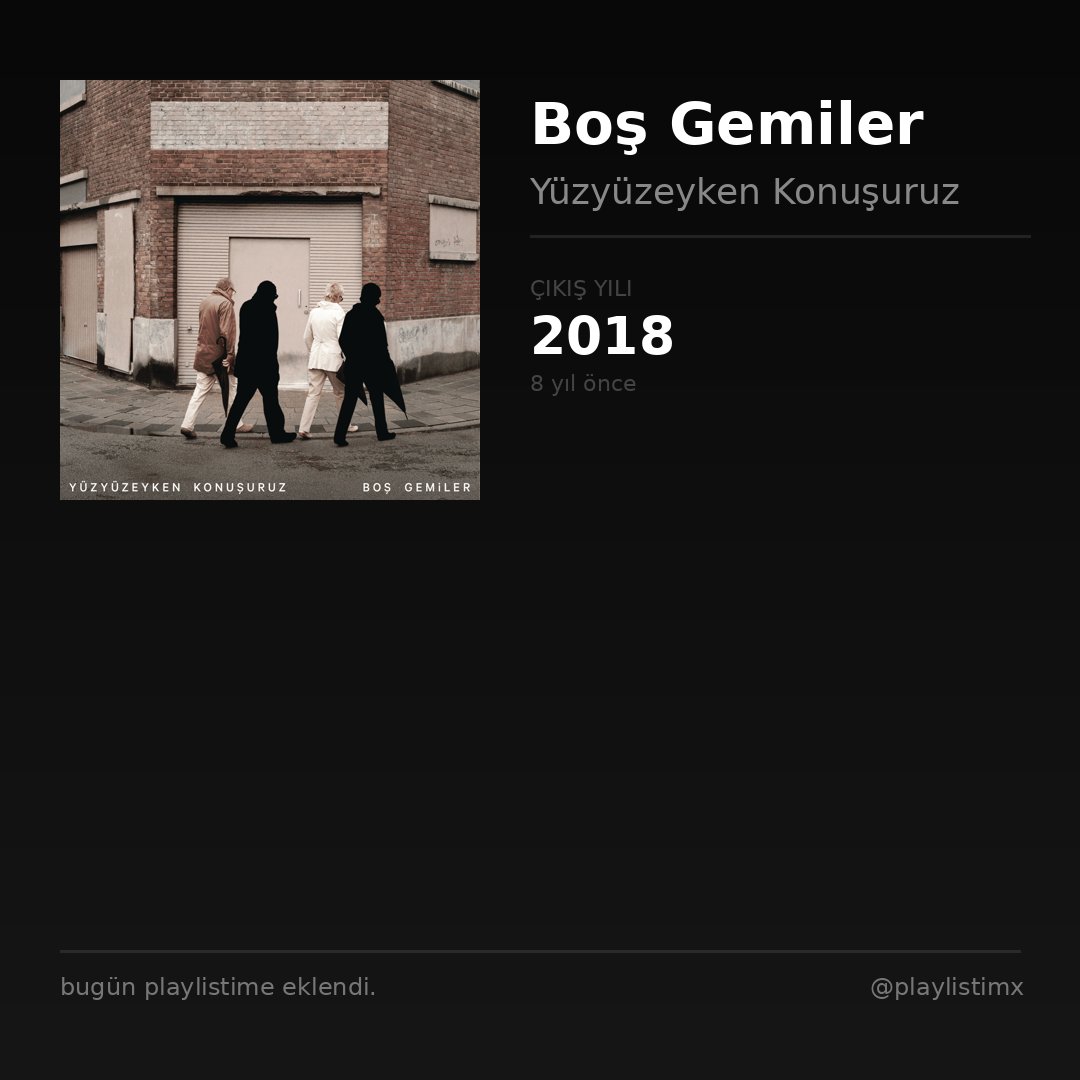 playlistimx's tweet photo. Boş Gemiler / Yüzyüzeyken Konuşuruz

#müzik #playlist #newmusic https://t.co/f8MwCM3phO