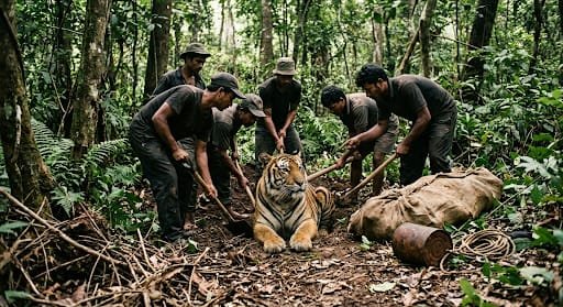 Ajaydubey9's tweet photo. 😡 SHAME. An adult tiger poached in Satna's Sarbhanga forest over a month ago.Buried by poachers, its SKELETON was just discovered surfacing. This makes FORTY (40) TIGER DEATHS in MP.
​NO INTELLIGENCE, NO ACCOUNTABILITY, low conviction rate of poachers. The entire system has been compromised,a direct legacy of the previous CWLW.
​#TigerPoaching  @CMMadhyaPradesh @PMOIndia @moefcc @ntca_india @WCCBHQ @byadavbjp