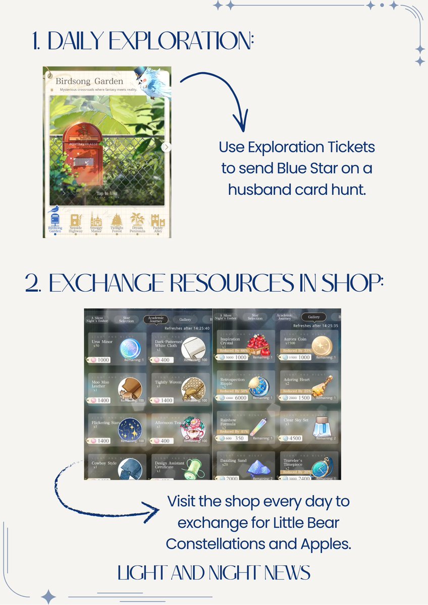 LightnNightnews's tweet photo. GUIDE | WHAT SHOULD YOU DO EVERY DAY?

Logged in, checked in, cleared the main story... and now you're wondering what to do next? Don't worry! Here's a quick daily guide from me to help you make the most of your time in the game.

Download now:
App Store: https://t.co/1424Z611x6
Google Play: https://t.co/GZW52vdMlO

Follow this page for the latest updates, announcements, and news about Light and Night across Southeast Asia!