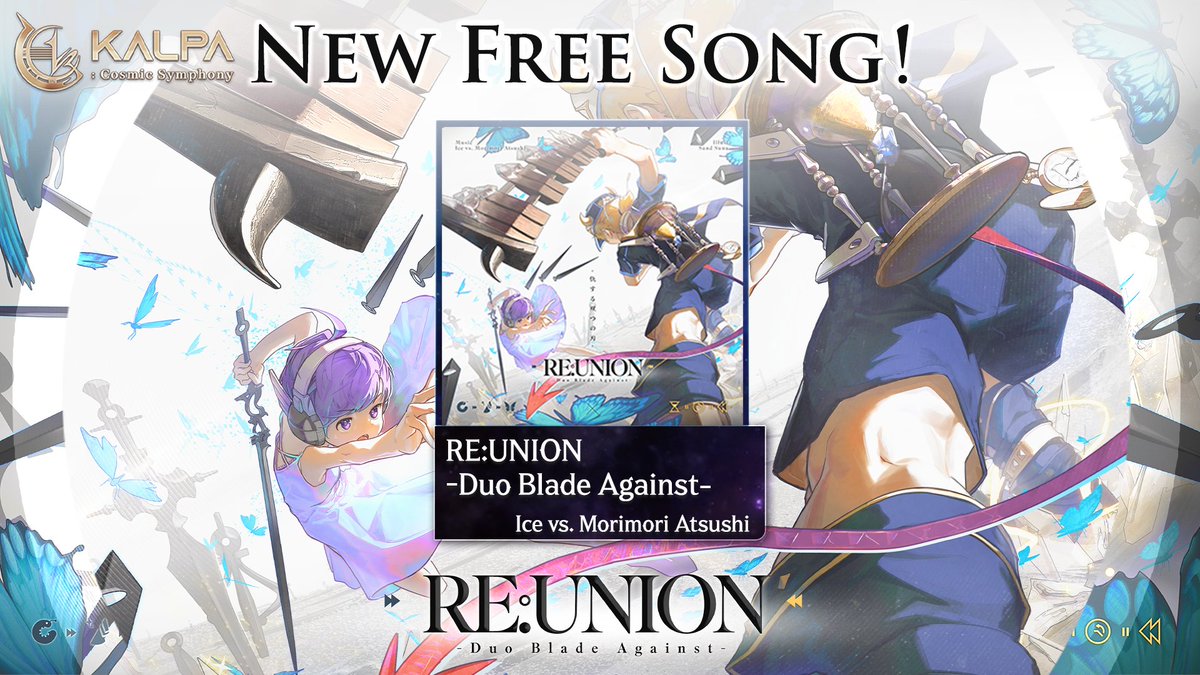 KALPA_twt's tweet photo. 🌌 KALPA: Cosmic Symphony 無料新曲アップデート!

◤ RE:UNION -Duo Blade Against- ◢
Ice vs. Morimori Atsushi

KALPA: Cosmic Symphony 無料新曲アップデート!
すべての演奏者の皆様に無料でお楽しみいただけます。
ぜひ今すぐステージでお確かめください!

Music｜Ice vs. Morimori Atsushi
Illust｜Sand Suna

@ice_loki / @ats024 / @SandSuna_SFW

▶ STEAM｜https://t.co/zy4aouI21A
▶ STOVE｜https://t.co/UwXoePdLaW

#KALPA #音ゲー #リズムゲーム