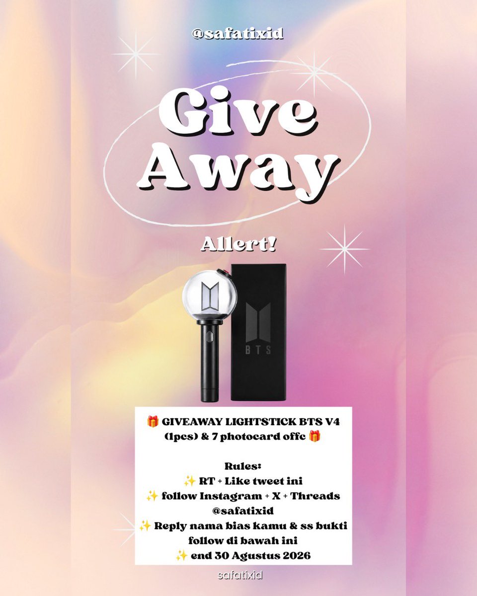 safatixid's tweet photo. 🎁💜 GIVEAWAY ALERT FOR ARMY! 💜🎁

Sebagai bentuk terima kasih untuk semua yang sudah support, safatixid mau bagi-bagi hadiah spesial buat 8 orang beruntung! 🥹✨

Jangan lupa ajak mutual dan teman-teman ARMY lainnya buat ikutan juga Borahae!🫶

#GiveawayBTS #ARMYIndonesia #BTS https://t.co/Wu5qRgyPCP