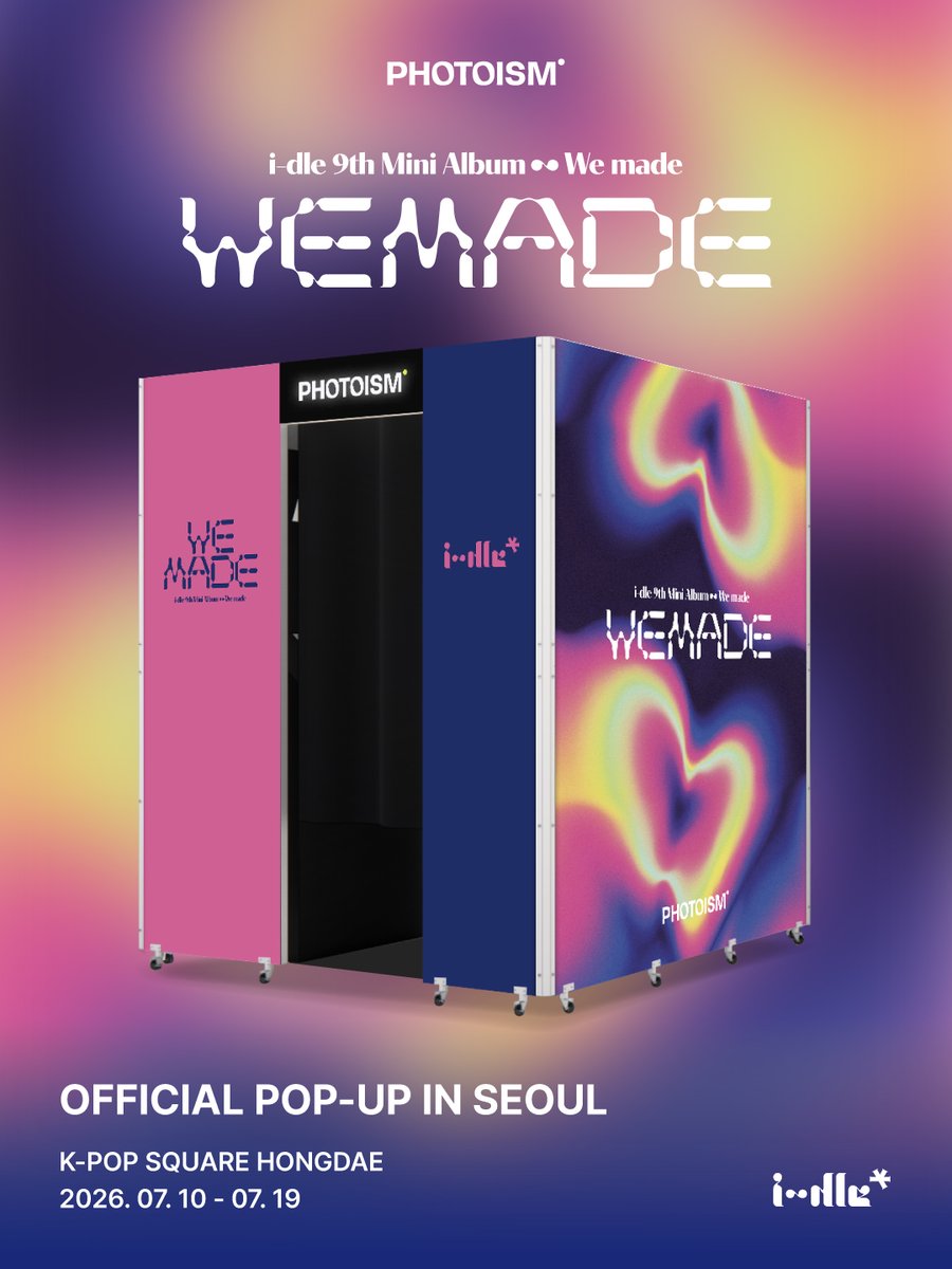 photoism_kr's tweet photo. PHOTOISM with i-dle (아이들)

i-dle (아이들) 팝업스토어에
포토이즘이 함께합니다

📅 07.10 (금) - 07.19 (일)
📍 서울시 마포구 양화로 141, L7호텔 1층 케이팝스퀘어

ONLY IN PHOTOISM https://t.co/fQ4XosQTuD