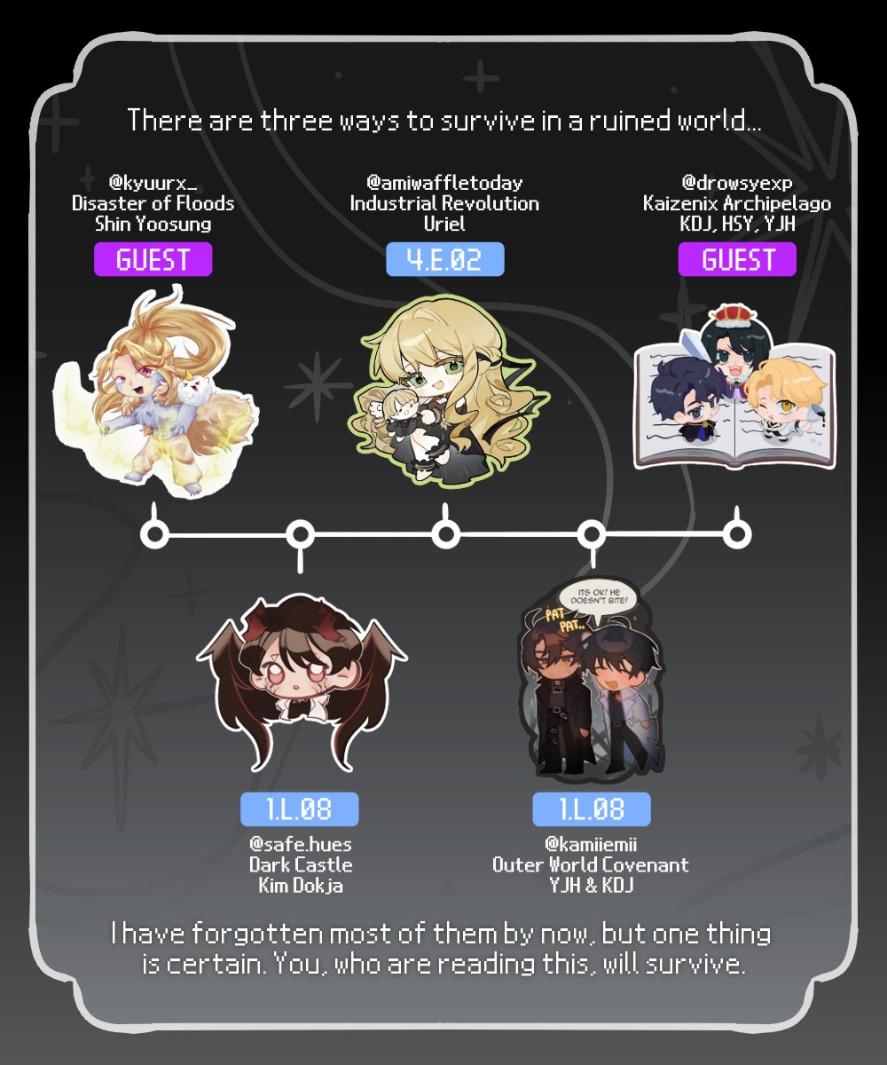 kamiiemii's tweet photo. < A NEW SCENARIO HAS ARRIVED ! >
hosting an #ORV stamp rally for #smashcon2026 !!! please come by and collect these super cool story fragments .. i mean.. stickers!!

artists: @amiwaffletoday, @DrowsyEXP, @kyuurx_, @safehues and me!! 

#orvfanart #omniscientreader #smashsydney https://t.co/JgvSfCKfp9