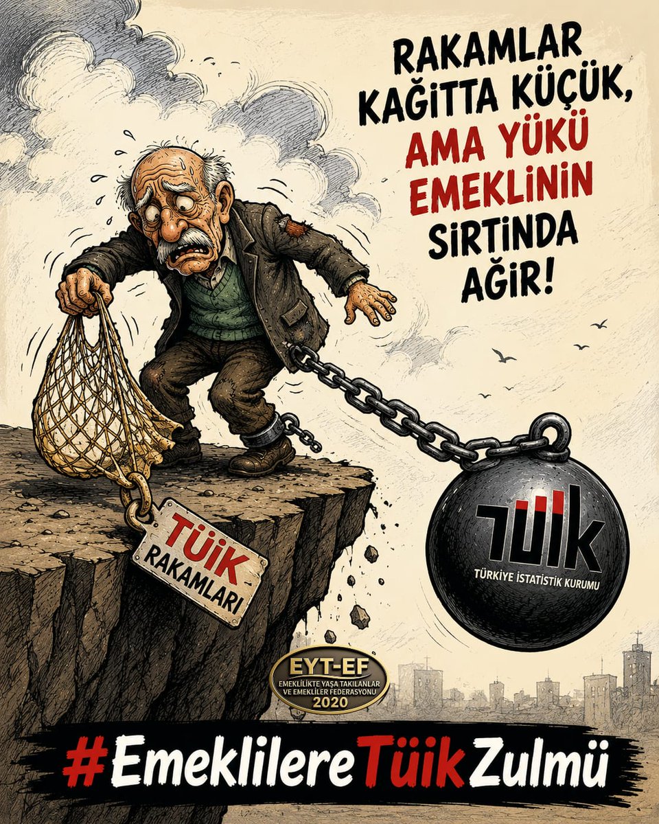 EytEmeklilerFed's tweet photo. EMEKLİ 
👇
#EmeklilereTüikZulmü

Milyonlarca #Emekli
Şaibeli #enflasyon verilerinin bedelini yoksullukla ödüyor.

Bu bir istatistik meselesi değil;
Milyonların yaşam hakkı meselesidir.

Emeklilere #Tüik Zulmünü bitirin !

#5000KısmiZulmüneSon
@RTErdogan
@isikhanvedat
@tuikbilgi https://t.co/D0nS8dOXrY