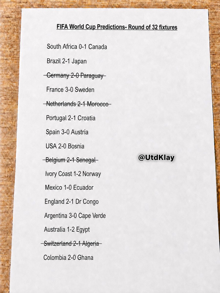 UtdKlay's tweet photo. 🚨WORLD CUP PREDICTIONS- Round of 32 

day 6: R32 finale day

🇦🇺 Australia 1-2 Egypt 🇪🇬 
🇦🇷 Argentina 3-0 Cape Verde 🇨🇻 
🇨🇴 Colombia 2-0 Ghana 🇬🇭.… love https://t.co/o8uKCmIK4K