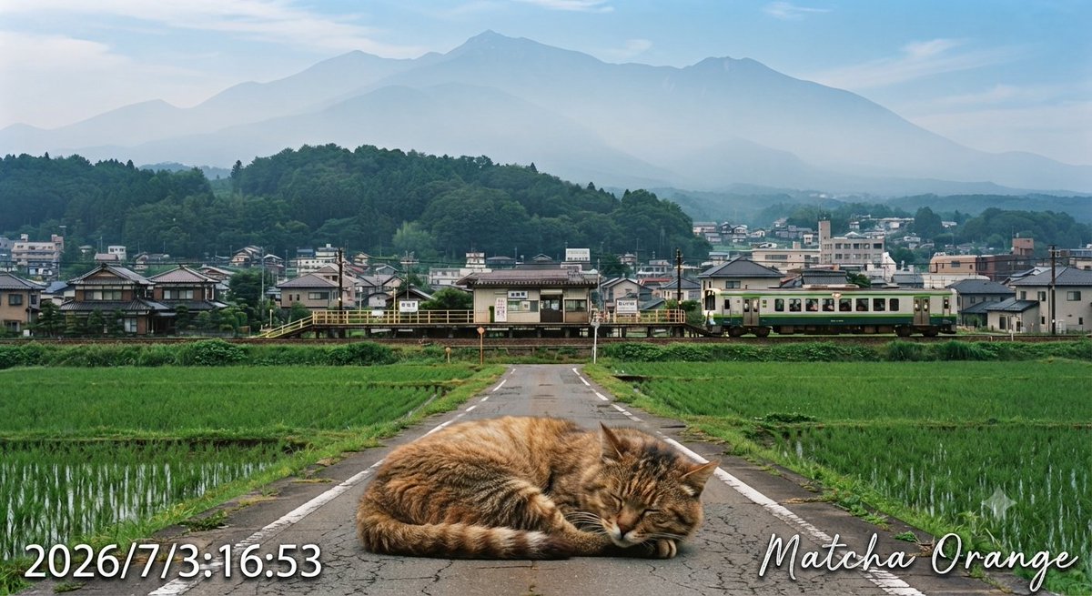 MATCHA_ORANGE_'s tweet photo. JR小梅線っぽい雰囲気の架空の風景写真
生成時間とサインを入れてそれっぽくしてみた
あの辺は行ったことあるけど、チャリで走ったことないです⛰️🚴
#AIイラスト https://t.co/lw8BdlYKnQ